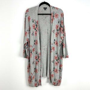Torrid 3 Gray Floral Knit Long Open Cardigan Size 3XL